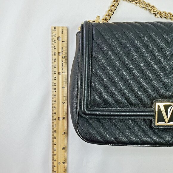 Victorias Secret Black Quilted Shoulder Bag With Gold Chain Strap Faux Leather - Picture 6 of 16